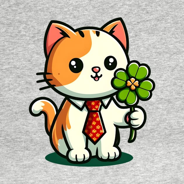 Cat Holding Shamrock for St Patricks Day by Rizstor